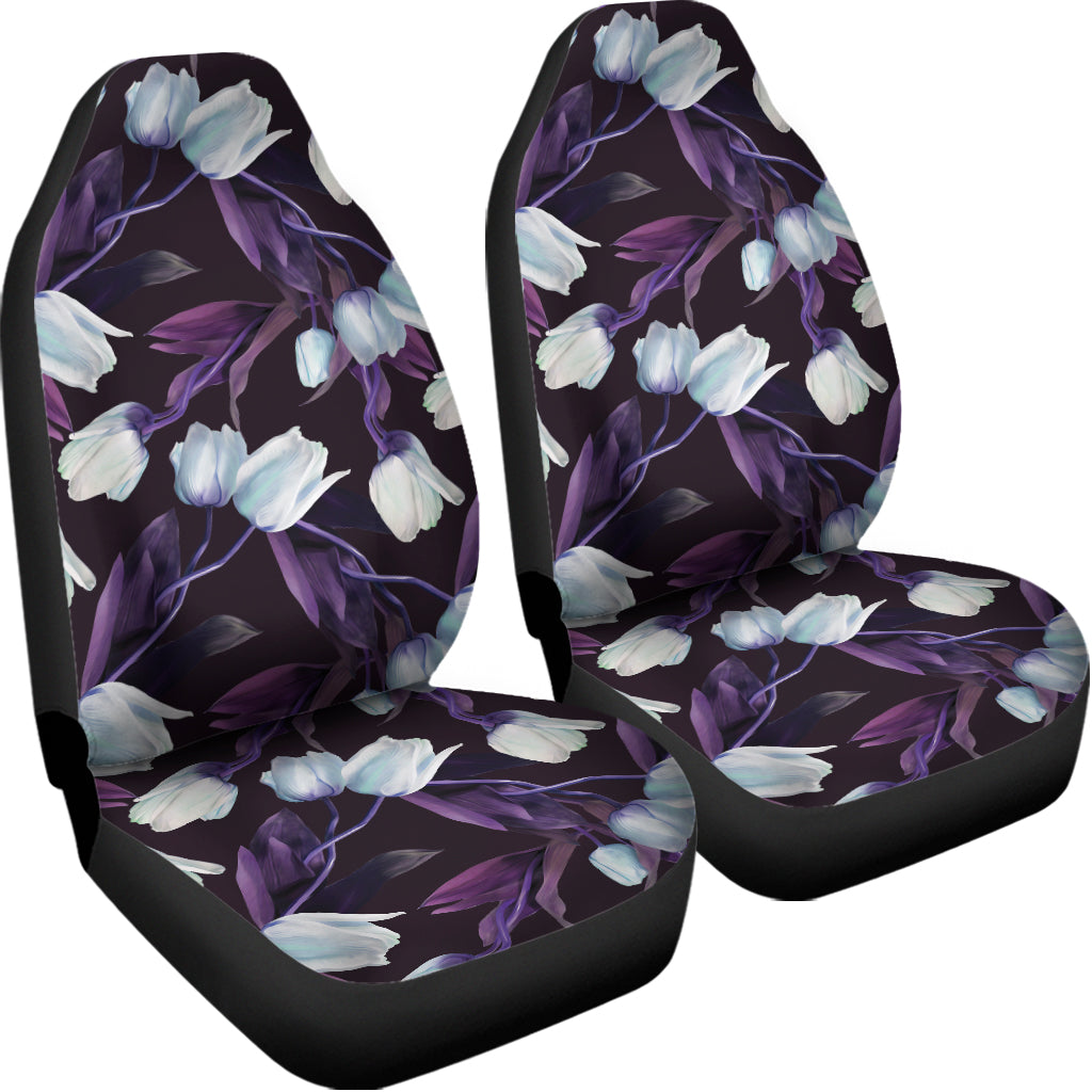 White And Purple Tulip Pattern Print Universal Fit Car Seat Covers