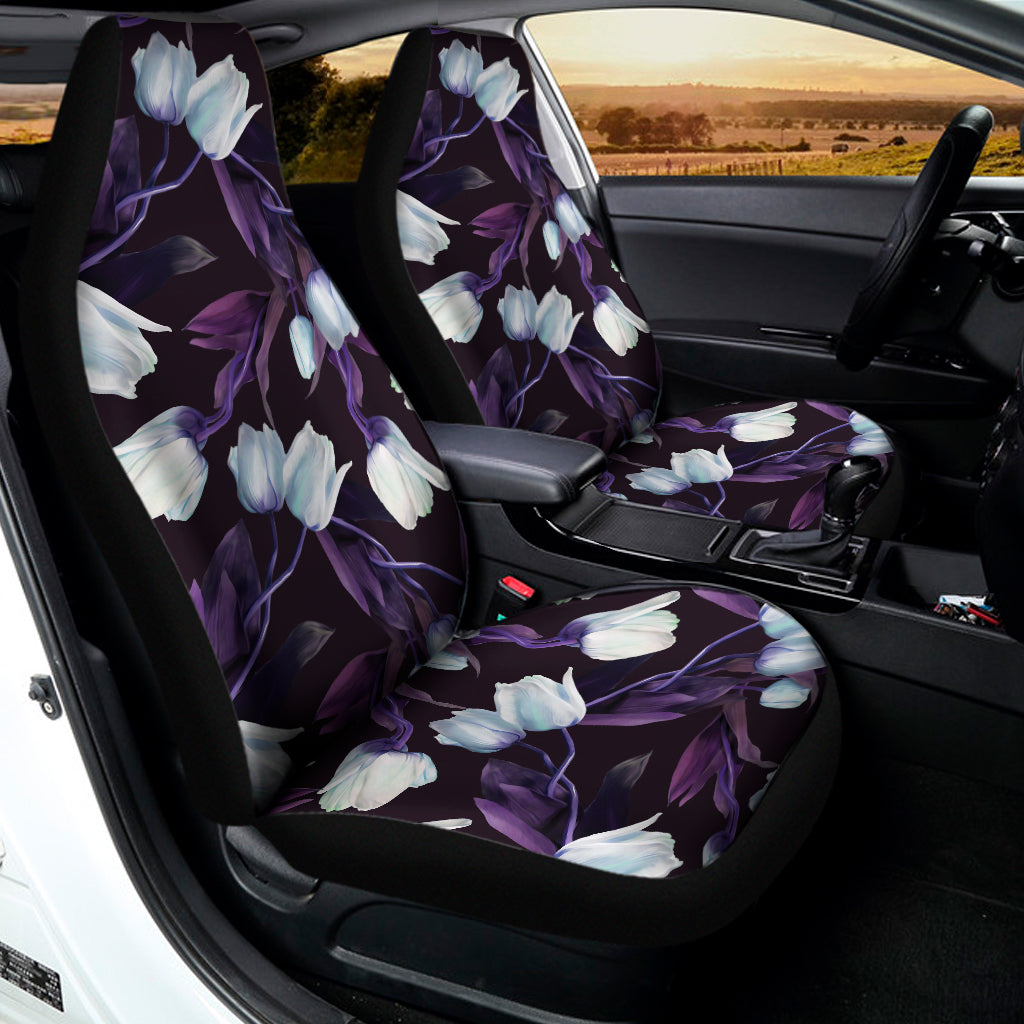 White And Purple Tulip Pattern Print Universal Fit Car Seat Covers