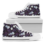 White And Purple Tulip Pattern Print White High Top Shoes