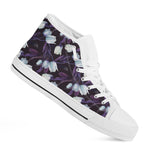 White And Purple Tulip Pattern Print White High Top Shoes