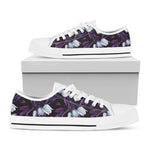 White And Purple Tulip Pattern Print White Low Top Shoes