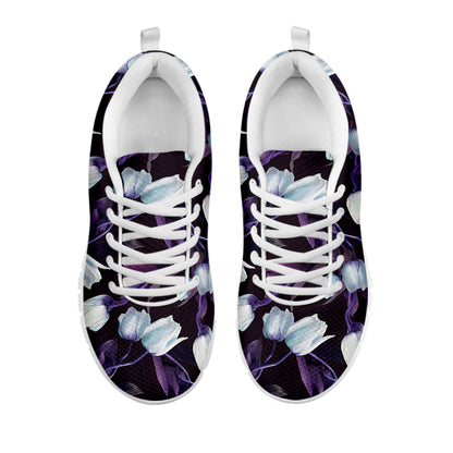 White And Purple Tulip Pattern Print White Sneakers