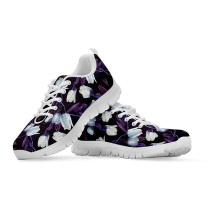 White And Purple Tulip Pattern Print White Sneakers