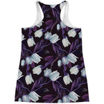 White And Purple Tulip Pattern Print Women's Racerback Tank Top