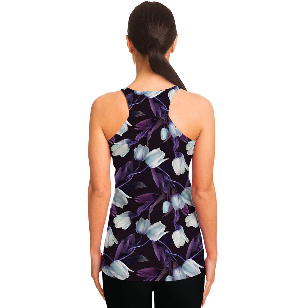 White And Purple Tulip Pattern Print Women's Racerback Tank Top