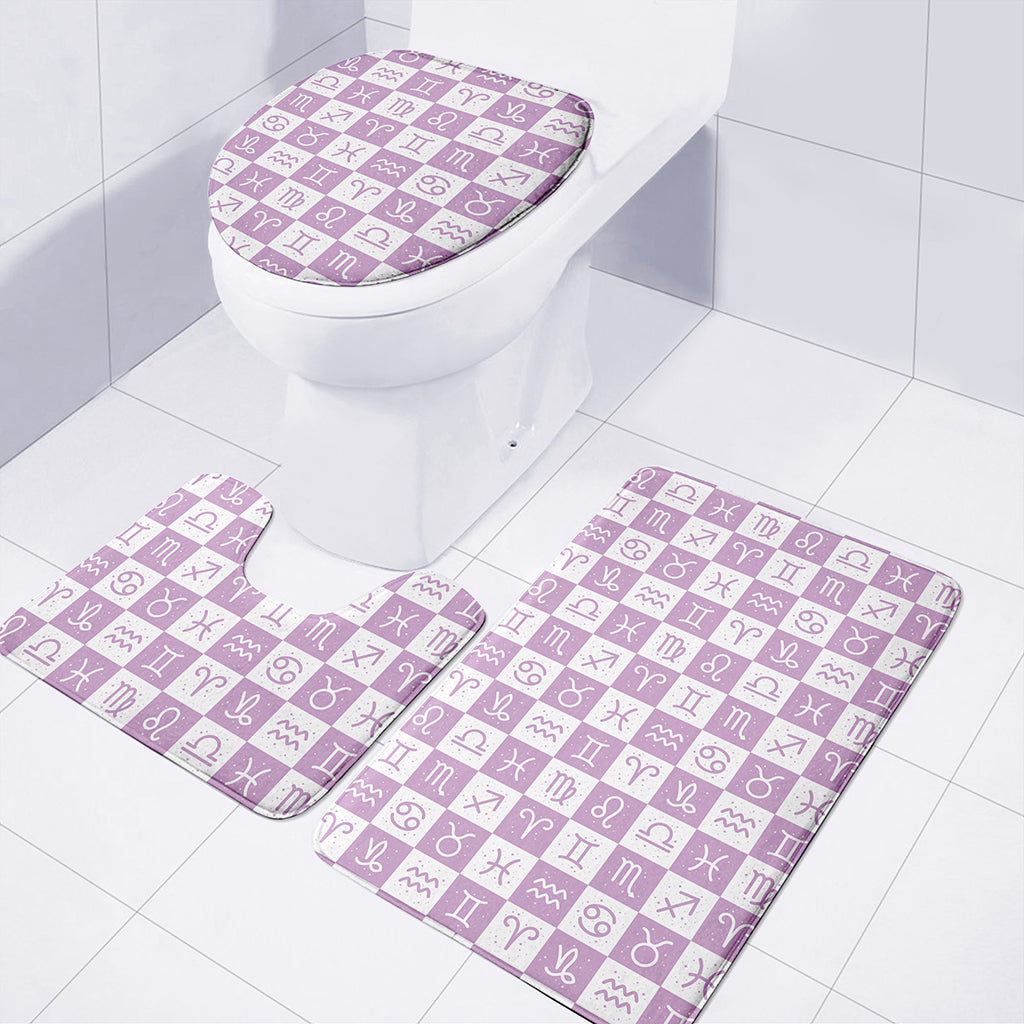 White And Purple Zodiac Signs Print 3 Piece Bath Mat Set