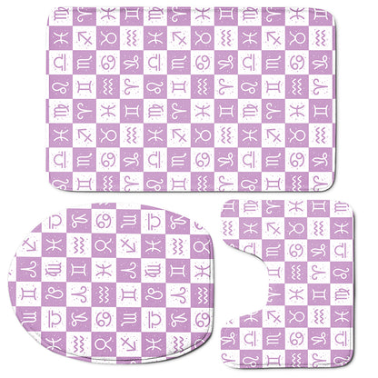 White And Purple Zodiac Signs Print 3 Piece Bath Mat Set