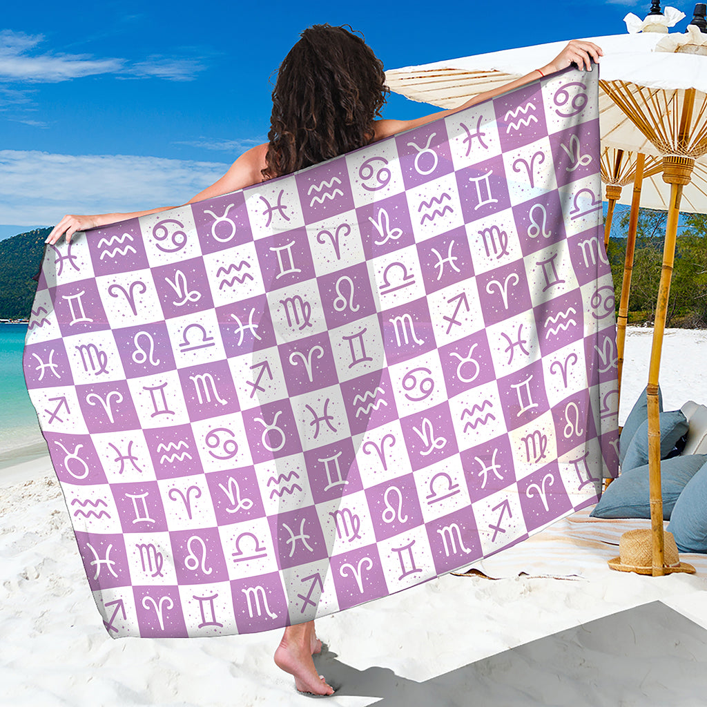 White And Purple Zodiac Signs Print Beach Sarong Wrap