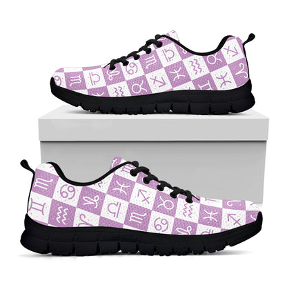 White And Purple Zodiac Signs Print Black Sneakers