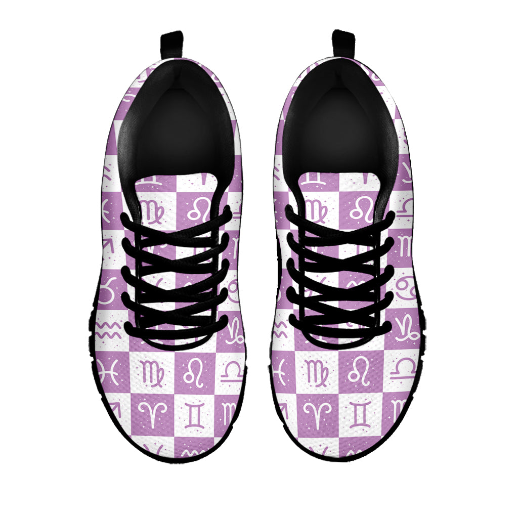 White And Purple Zodiac Signs Print Black Sneakers