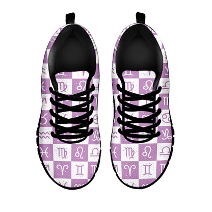 White And Purple Zodiac Signs Print Black Sneakers