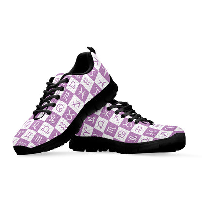 White And Purple Zodiac Signs Print Black Sneakers