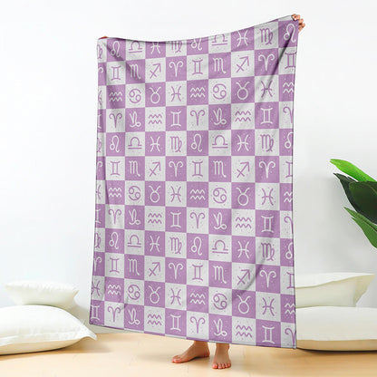 White And Purple Zodiac Signs Print Blanket