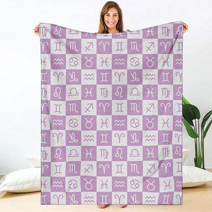 White And Purple Zodiac Signs Print Blanket