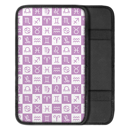 White And Purple Zodiac Signs Print Car Center Console Cover