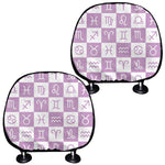 White And Purple Zodiac Signs Print Car Headrest Covers