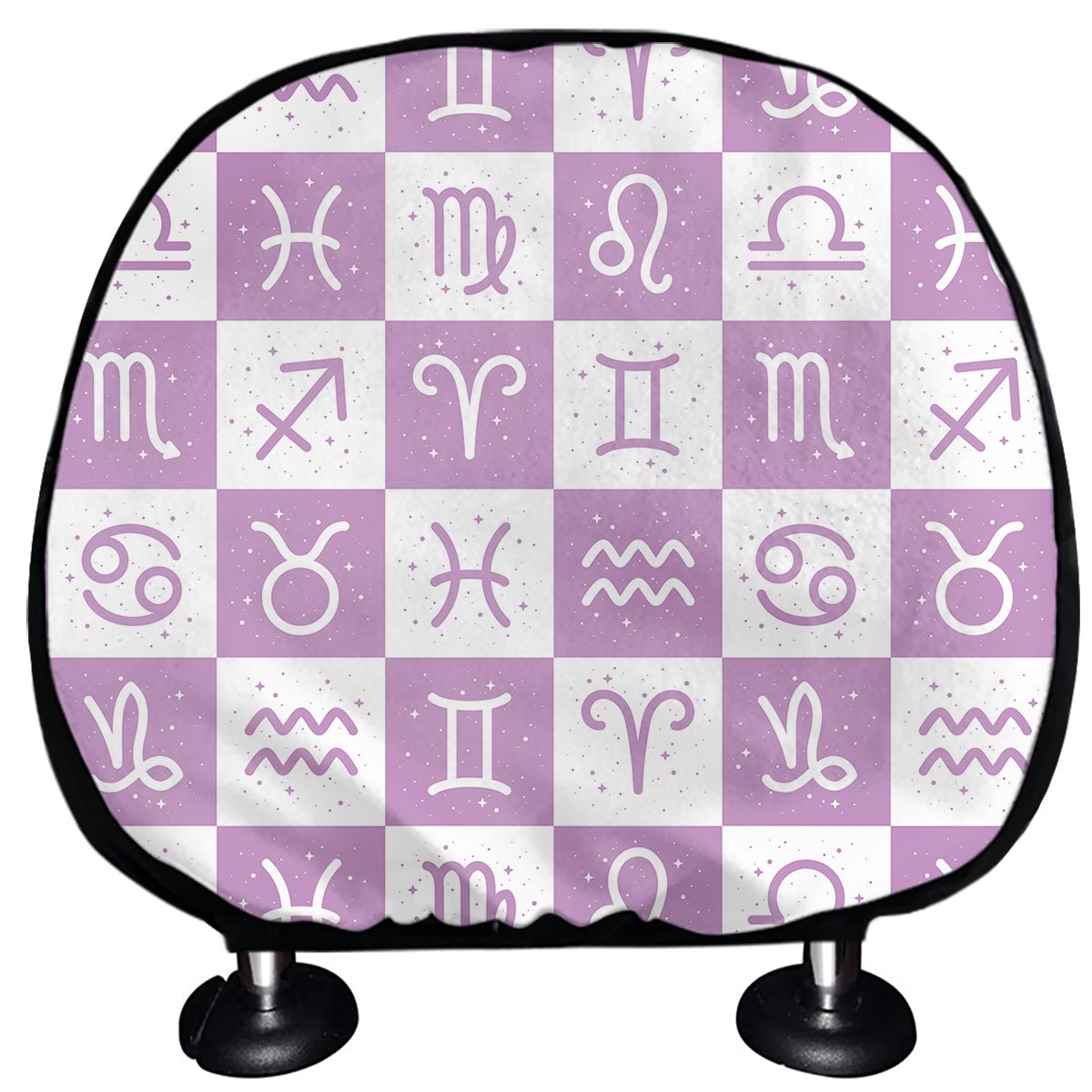 White And Purple Zodiac Signs Print Car Headrest Covers