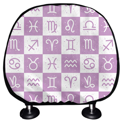 White And Purple Zodiac Signs Print Car Headrest Covers