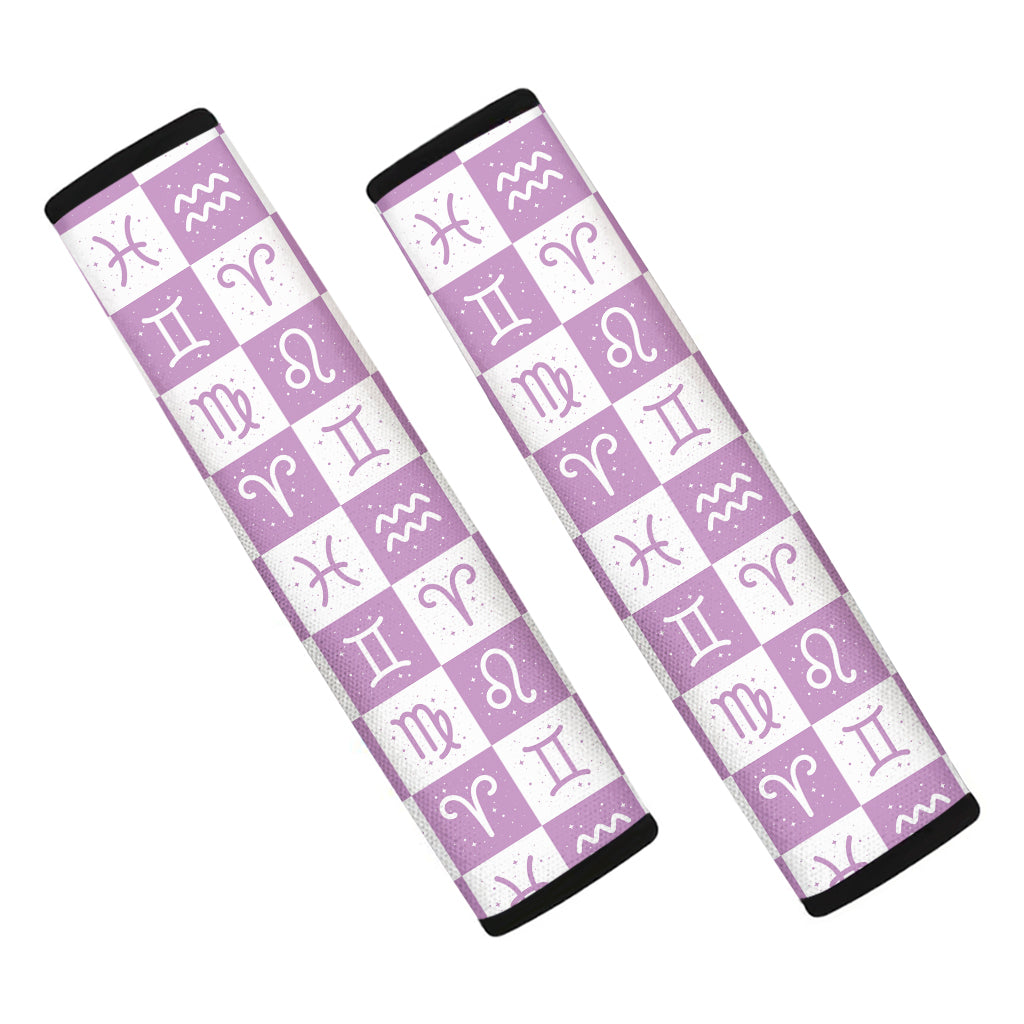 White And Purple Zodiac Signs Print Car Seat Belt Covers