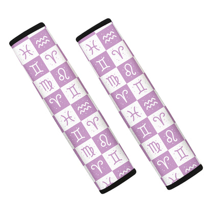 White And Purple Zodiac Signs Print Car Seat Belt Covers