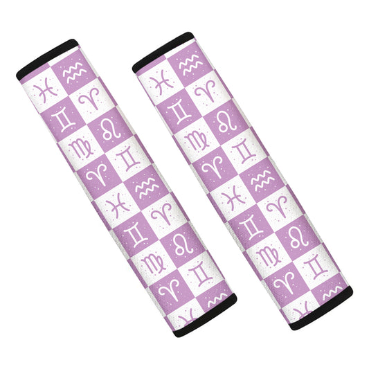 White And Purple Zodiac Signs Print Car Seat Belt Covers