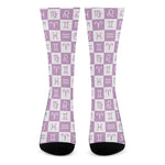 White And Purple Zodiac Signs Print Crew Socks