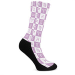 White And Purple Zodiac Signs Print Crew Socks