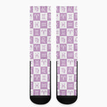 White And Purple Zodiac Signs Print Crew Socks