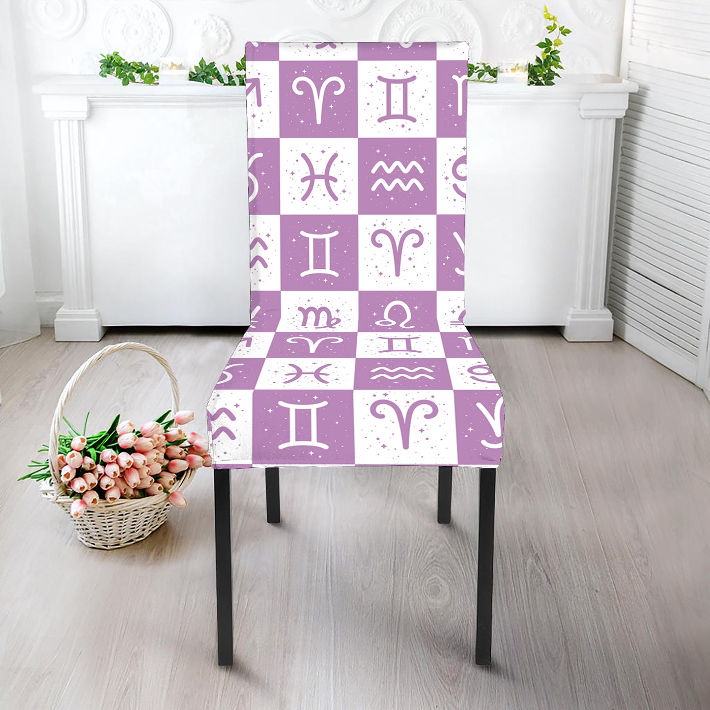 White And Purple Zodiac Signs Print Dining Chair Slipcover