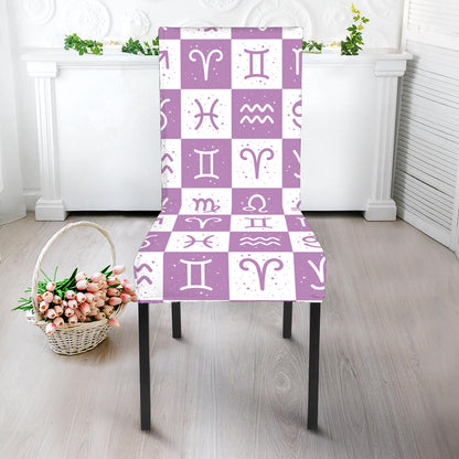 White And Purple Zodiac Signs Print Dining Chair Slipcover