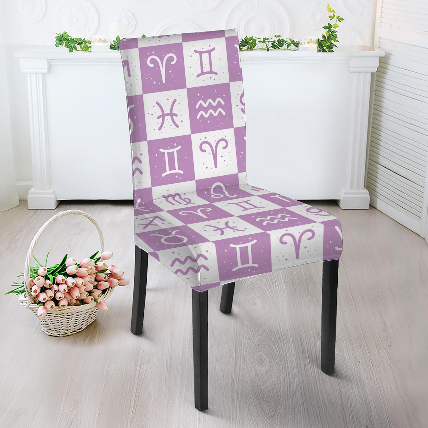White And Purple Zodiac Signs Print Dining Chair Slipcover