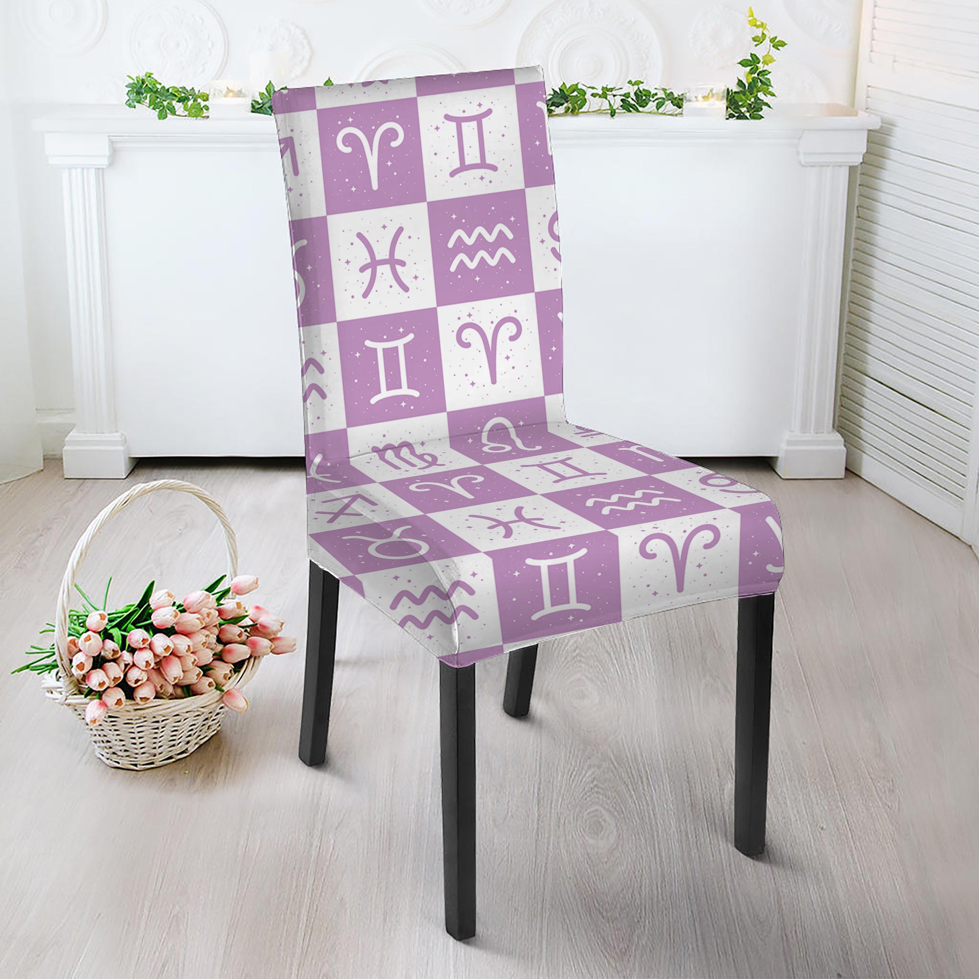 White And Purple Zodiac Signs Print Dining Chair Slipcover