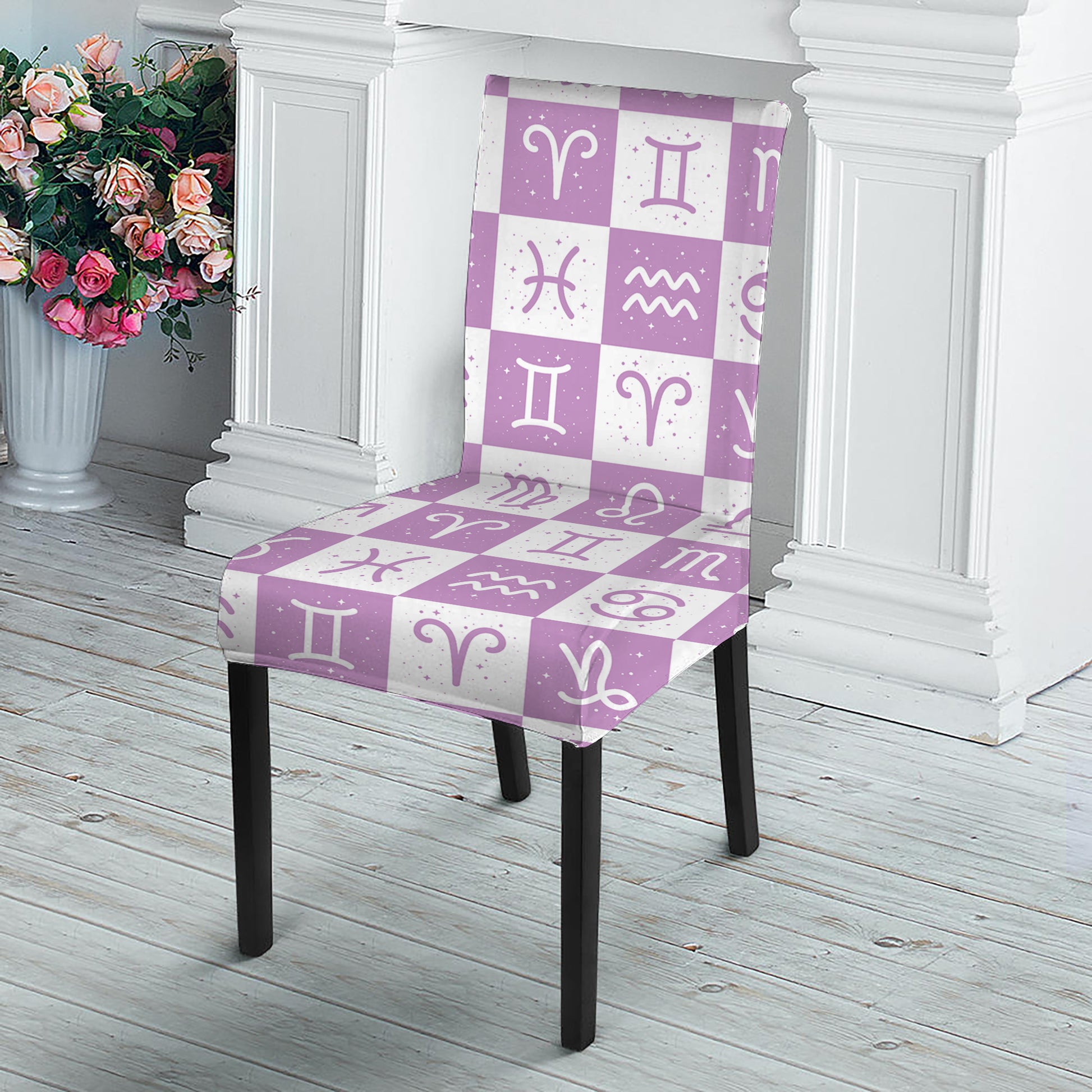 White And Purple Zodiac Signs Print Dining Chair Slipcover