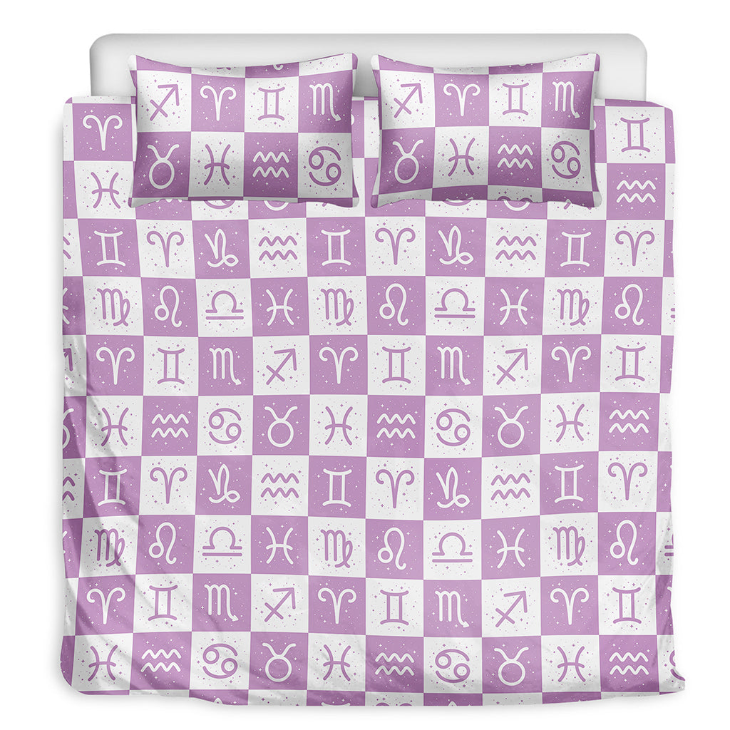 White And Purple Zodiac Signs Print Duvet Cover Bedding Set