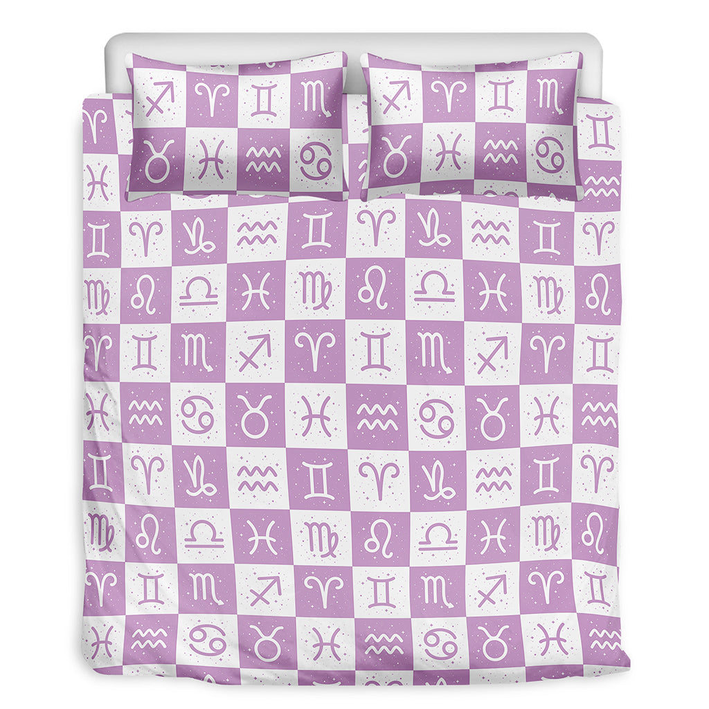 White And Purple Zodiac Signs Print Duvet Cover Bedding Set