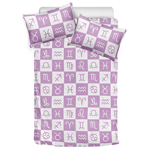 White And Purple Zodiac Signs Print Duvet Cover Bedding Set