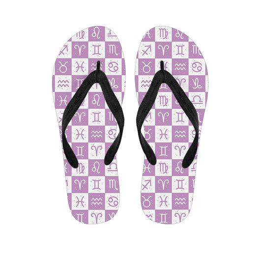 White And Purple Zodiac Signs Print Flip Flops