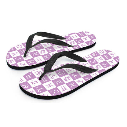 White And Purple Zodiac Signs Print Flip Flops