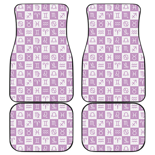 White And Purple Zodiac Signs Print Front and Back Car Floor Mats