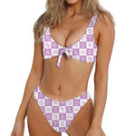 White And Purple Zodiac Signs Print Front Bow Tie Bikini