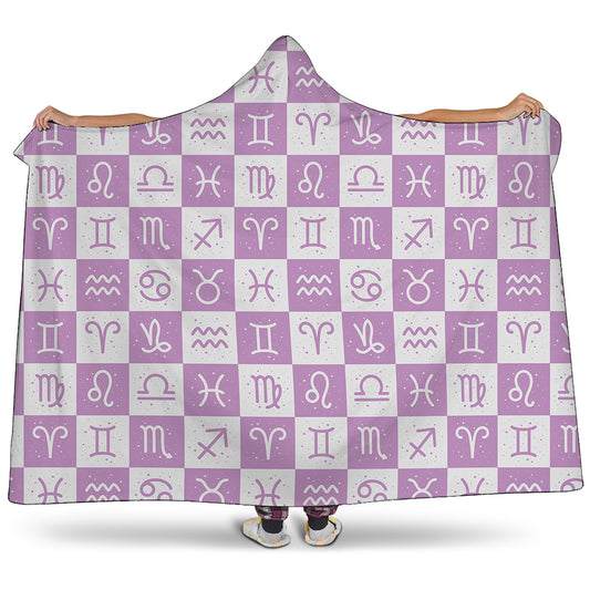 White And Purple Zodiac Signs Print Hooded Blanket