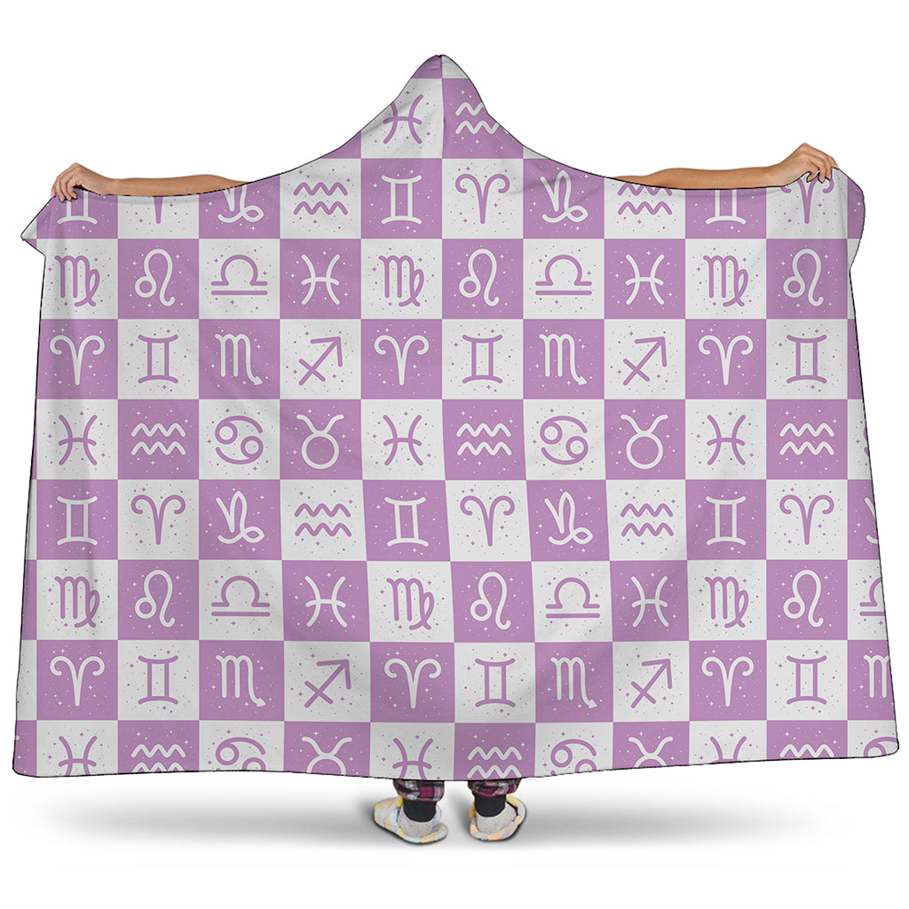 White And Purple Zodiac Signs Print Hooded Blanket