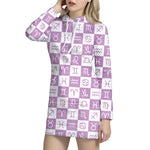White And Purple Zodiac Signs Print Hoodie Dress