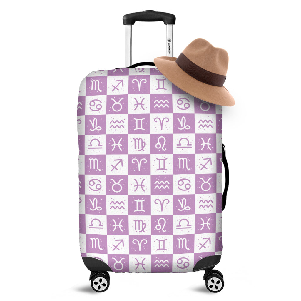 White And Purple Zodiac Signs Print Luggage Cover