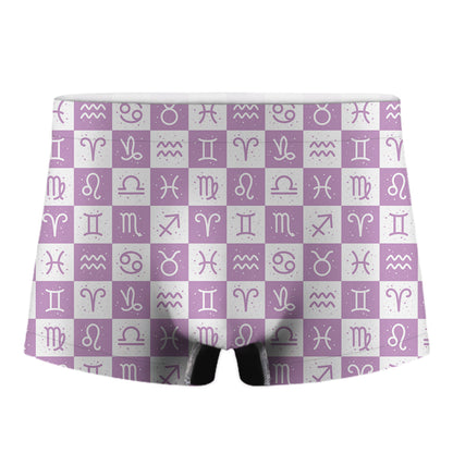 White And Purple Zodiac Signs Print Men's Boxer Briefs
