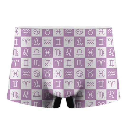 White And Purple Zodiac Signs Print Men's Boxer Briefs