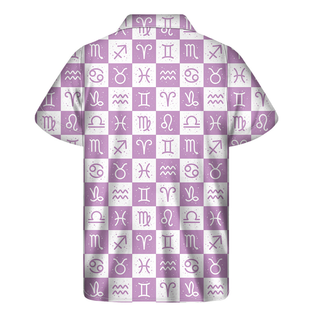 White And Purple Zodiac Signs Print Men's Short Sleeve Shirt