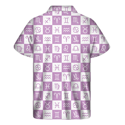 White And Purple Zodiac Signs Print Men's Short Sleeve Shirt
