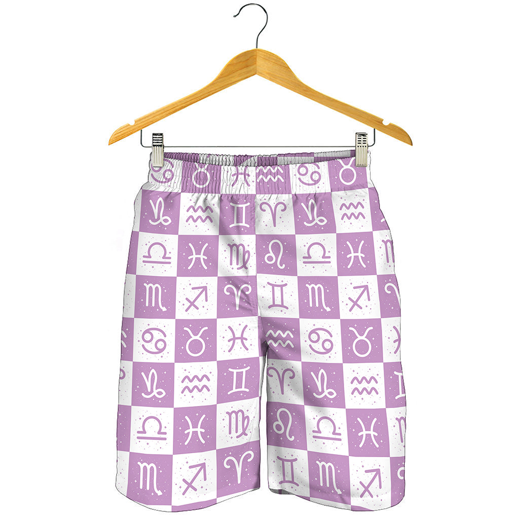 White And Purple Zodiac Signs Print Men's Shorts