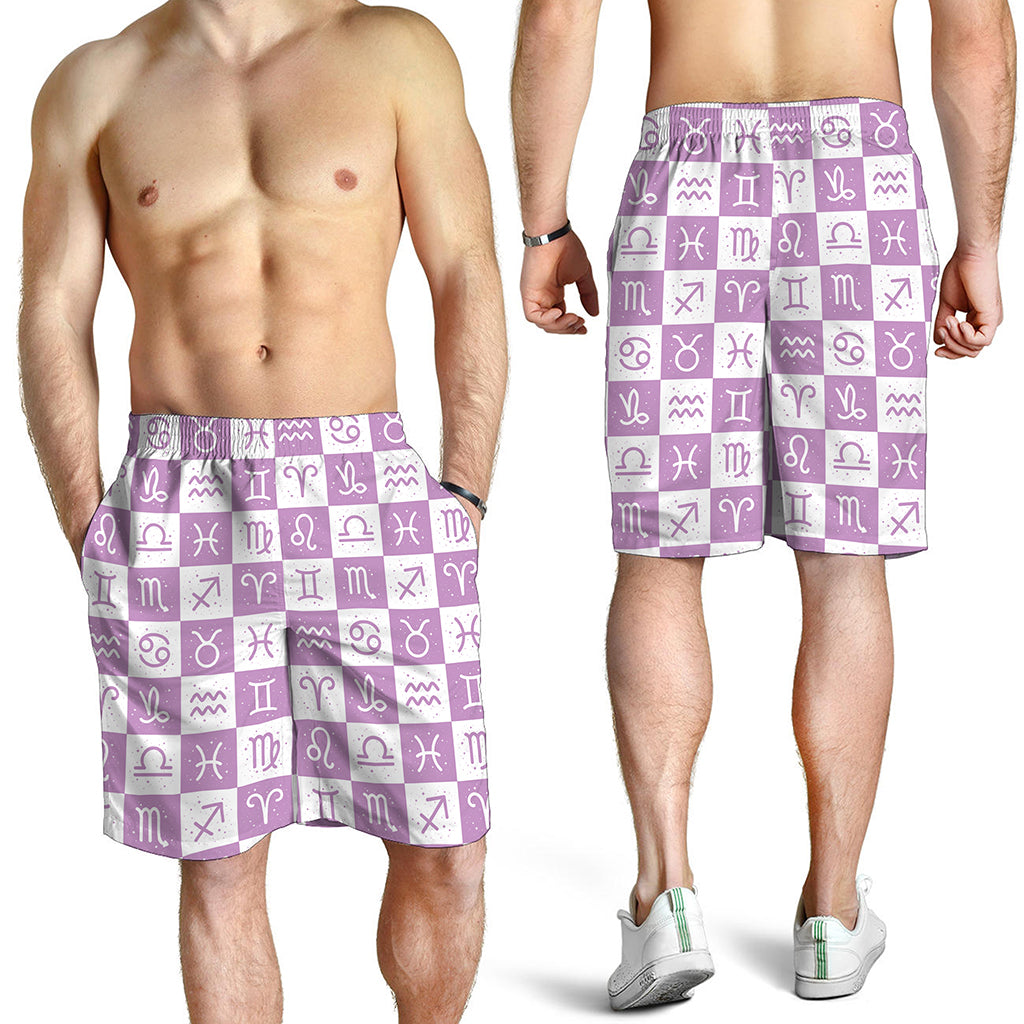 White And Purple Zodiac Signs Print Men's Shorts